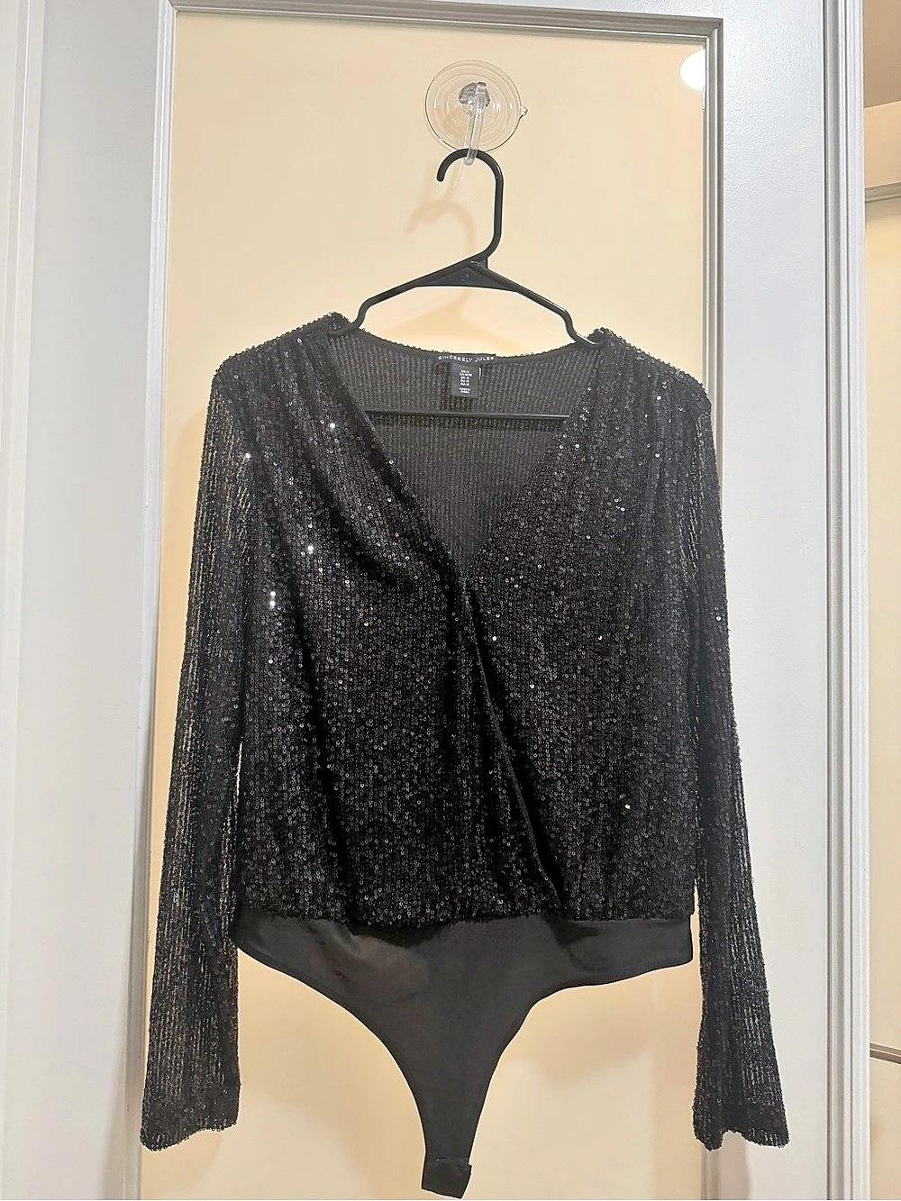 NEVER WORN Black Sequin Long Sleeve Bodysuit